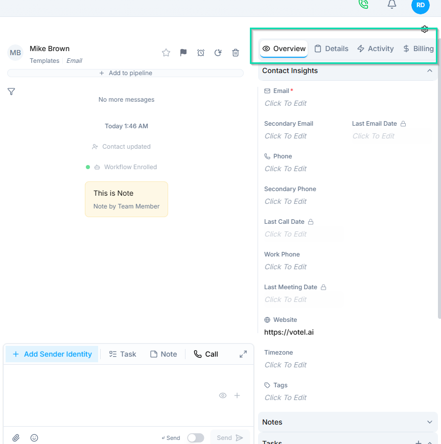 Right Panel — Contact Details and Insights